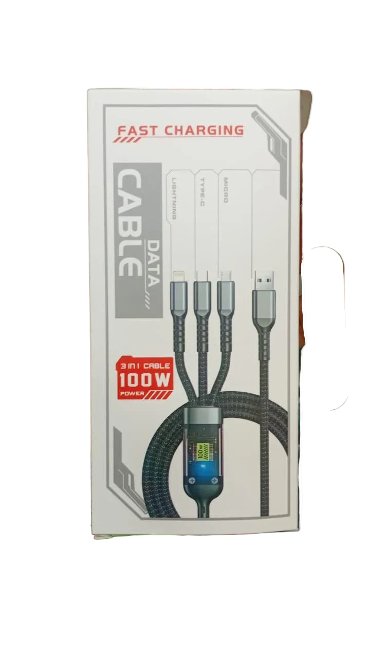 100w 3 in 1 fast charging cable Brandnew - Happydeals.lk
