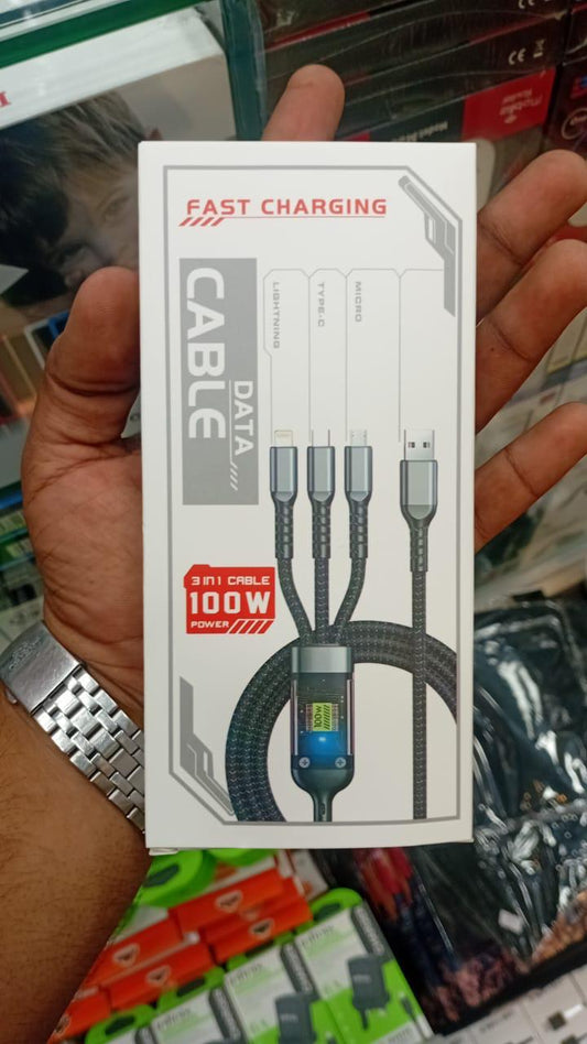 100w 3 in 1 fast charging cable Brandnew - Happydeals.lk