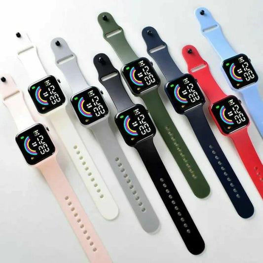 Rainbow LED Digital Watch: FAIFA Fashion & Casual Rainbow Strap Electronic Watch with Glass Dial Window - Happy Deals